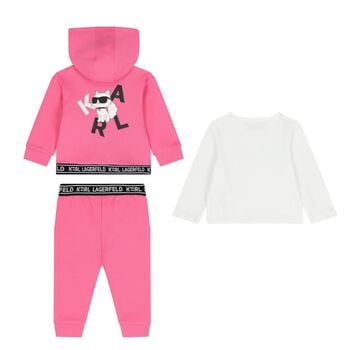 Younger Girls Pink & White Logo 3-Piece Tracksuit