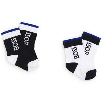 Baby Boys Navy Blue & White Logo Socks