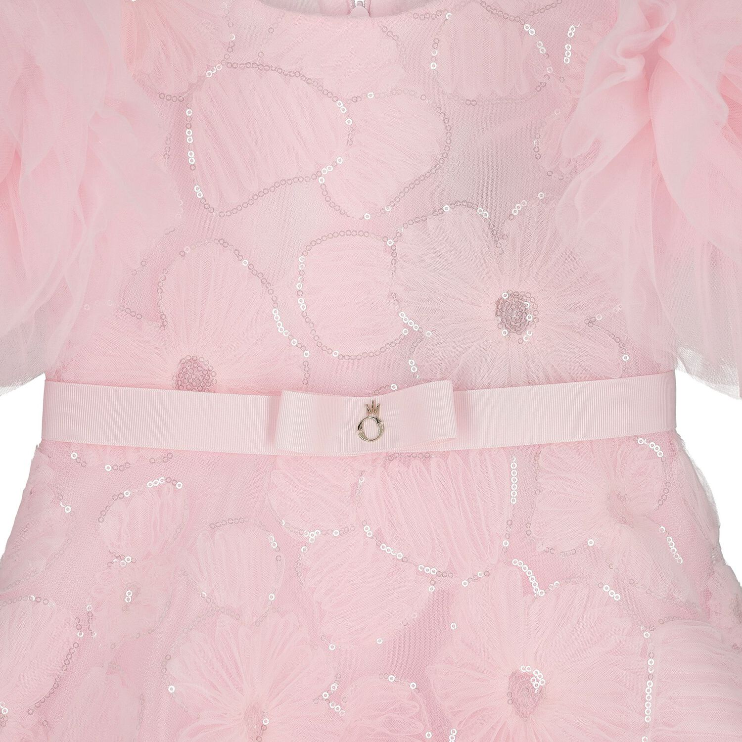 Girls Roshelle Pink Floral Applique Tulle Dress, 1, hi-res