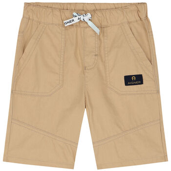 Boys Beige Logo Chino Shorts