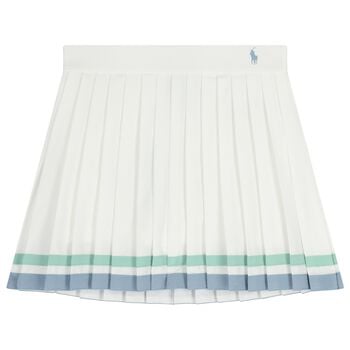 Girls White Logo Pleated Skirt