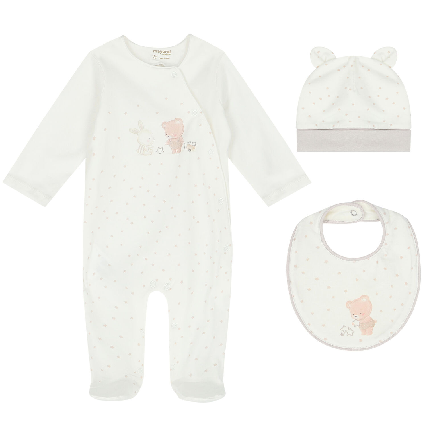 Ivory Babygrow, Hat & Bib Set, 2, hi-res