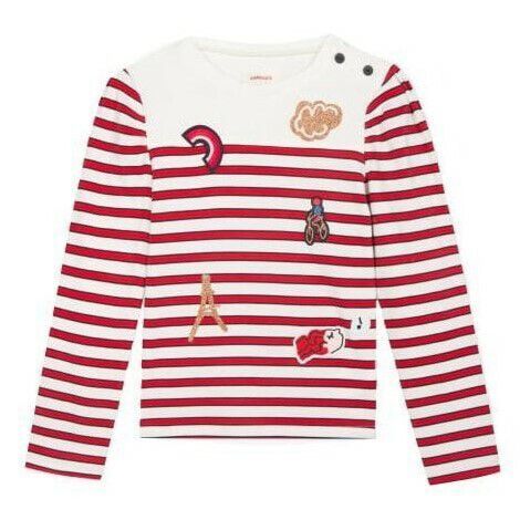 Girls red and shop white striped top