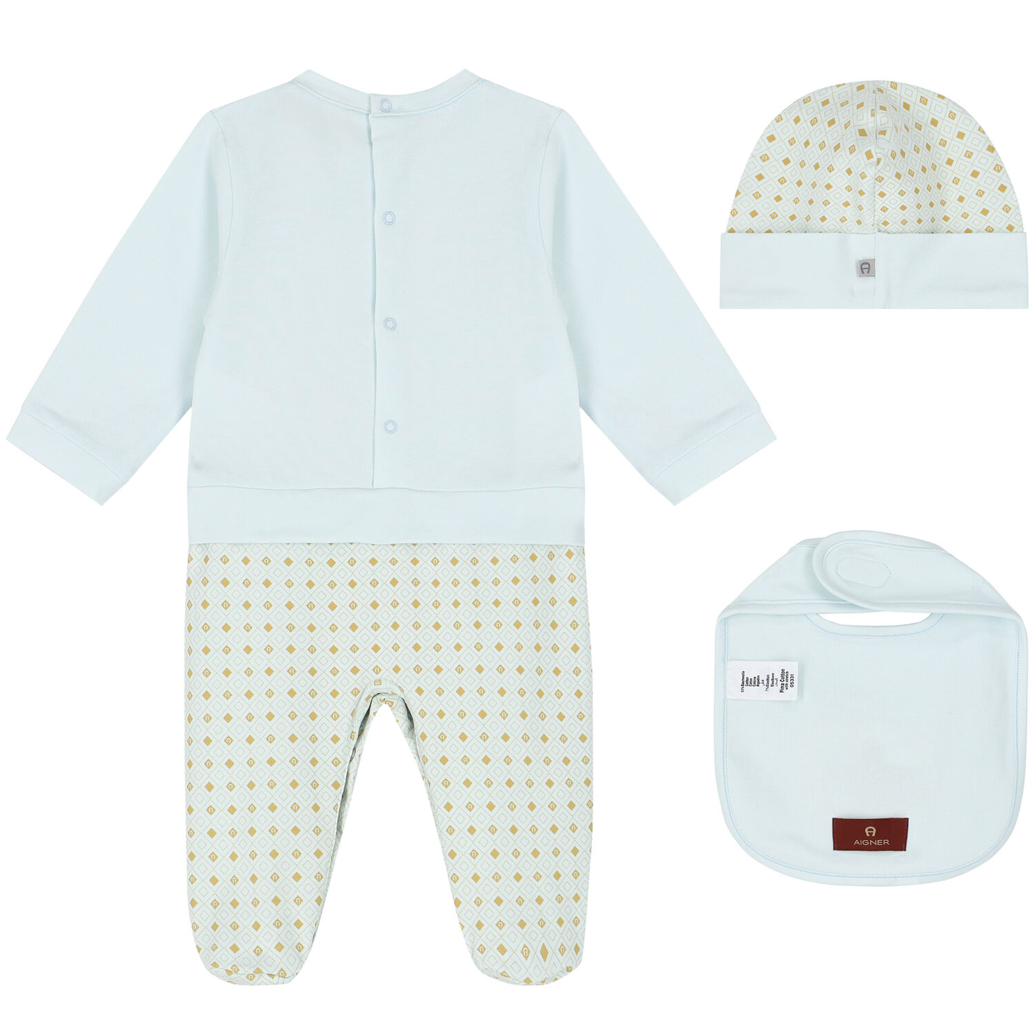 Boys Blue, Ivory & Gold Logo Babygrow Set, 1, hi-res image number null