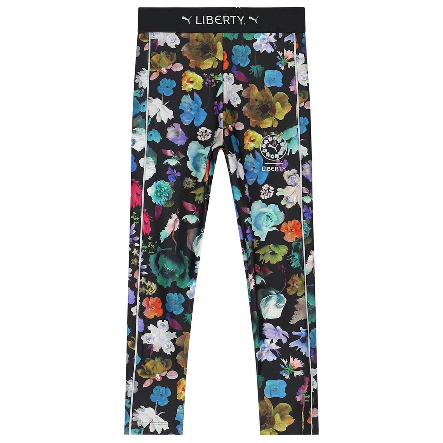 Girls Black Floral Leggings, 1, hi-res