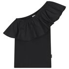 Girls Black One Shoulder Top, 1, hi-res