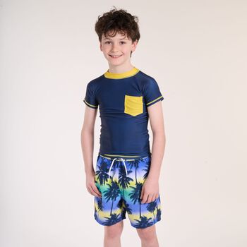 Boys Navy Blue & Yellow Rash Vest