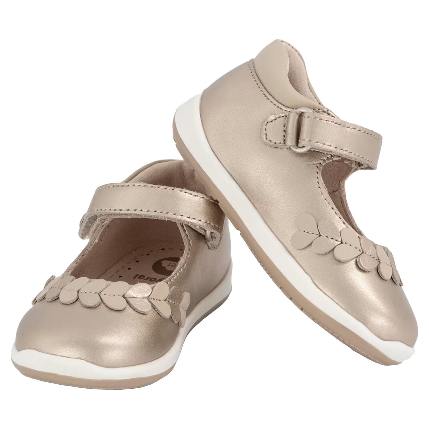 Younger Girls Gold Leather Heart Shoes, 1, hi-res