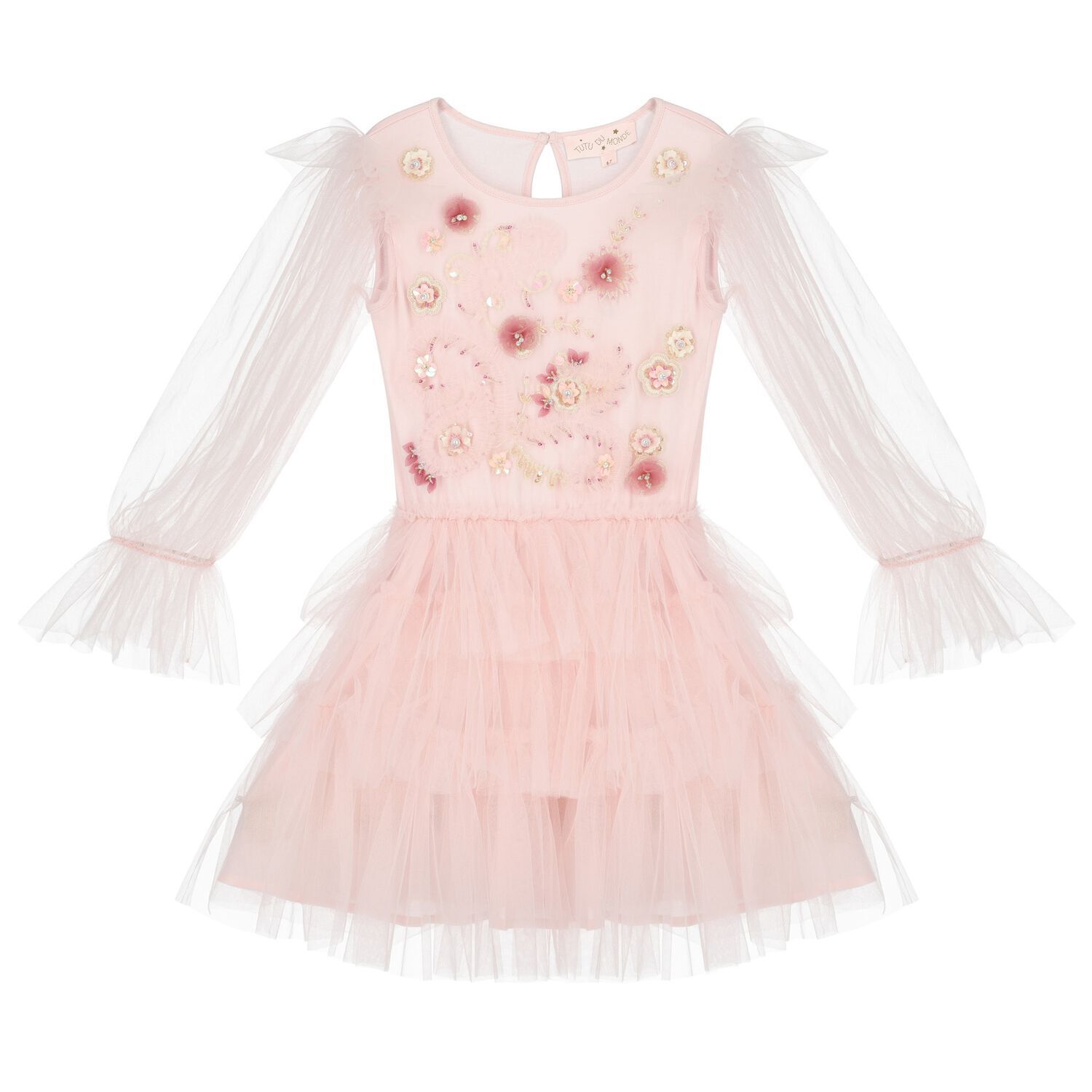 Girls Pink Embellished Tulle Dress, 1, hi-res