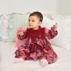 فستان نادية للبنات مزين بالزهور من التول باللون الأحمر, 1, hi-res