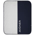 Baby Boys White & Navy Blue Logo Blanket, 2, hi-res