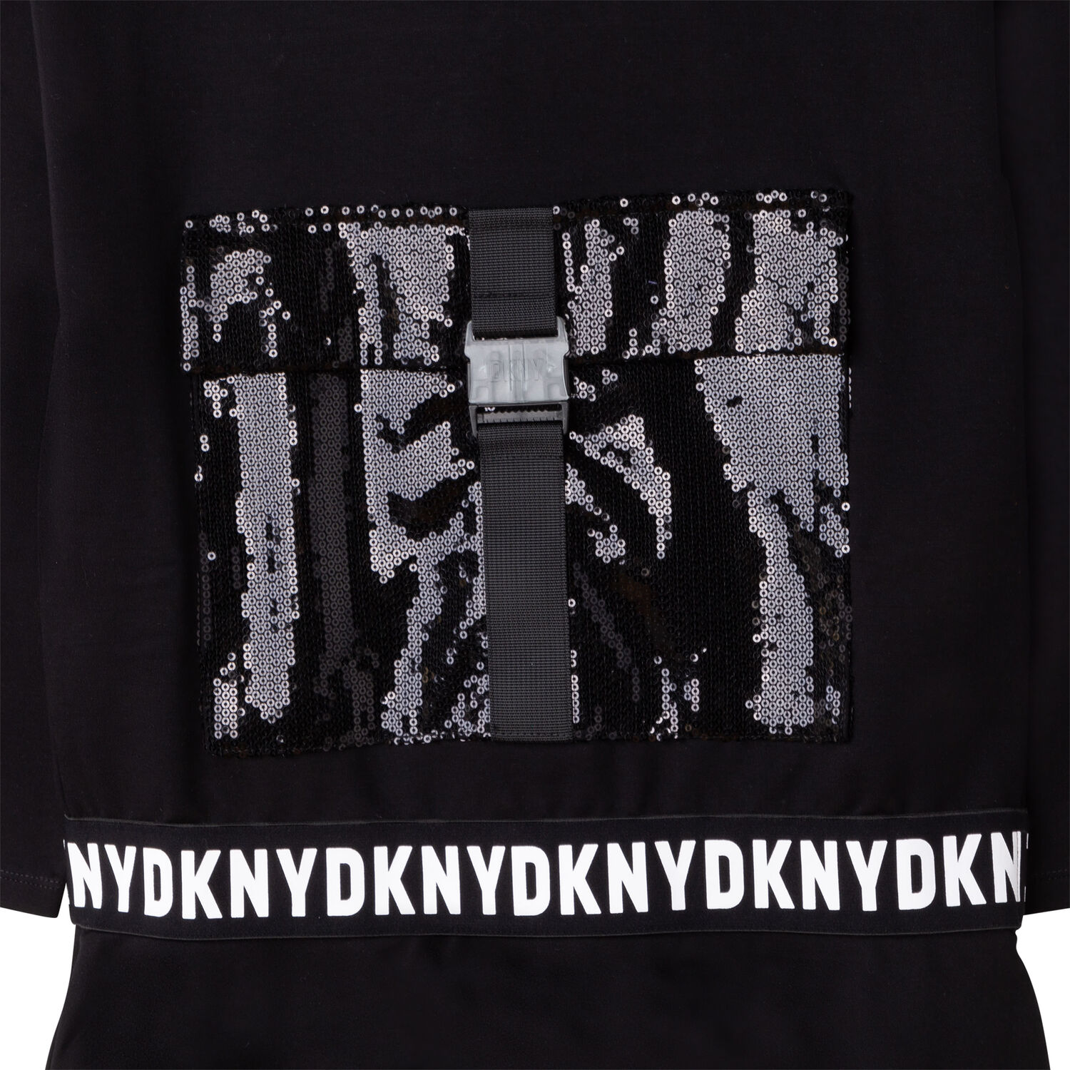 Girls Black Logo Sequin Hooded Dress, 1, hi-res image number null
