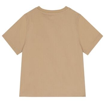 تي شيرت منقوش بالشعار باللون البيج