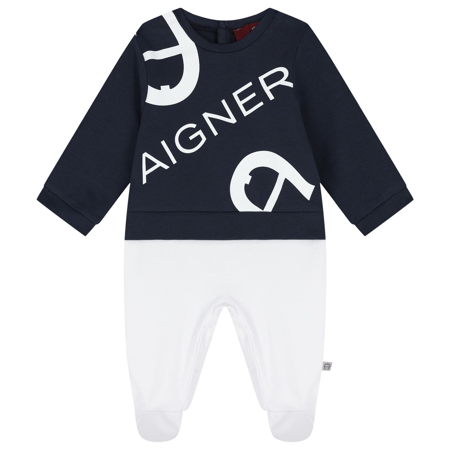 Baby Boys White & Navy Blue Logo Babygrow, 2, hi-res