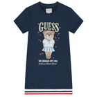 Girls Navy Blue Teddy Bear Logo Dress, 2, hi-res