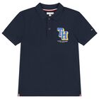 Boys Navy Blue Logo Polo Shirt, 1, hi-res