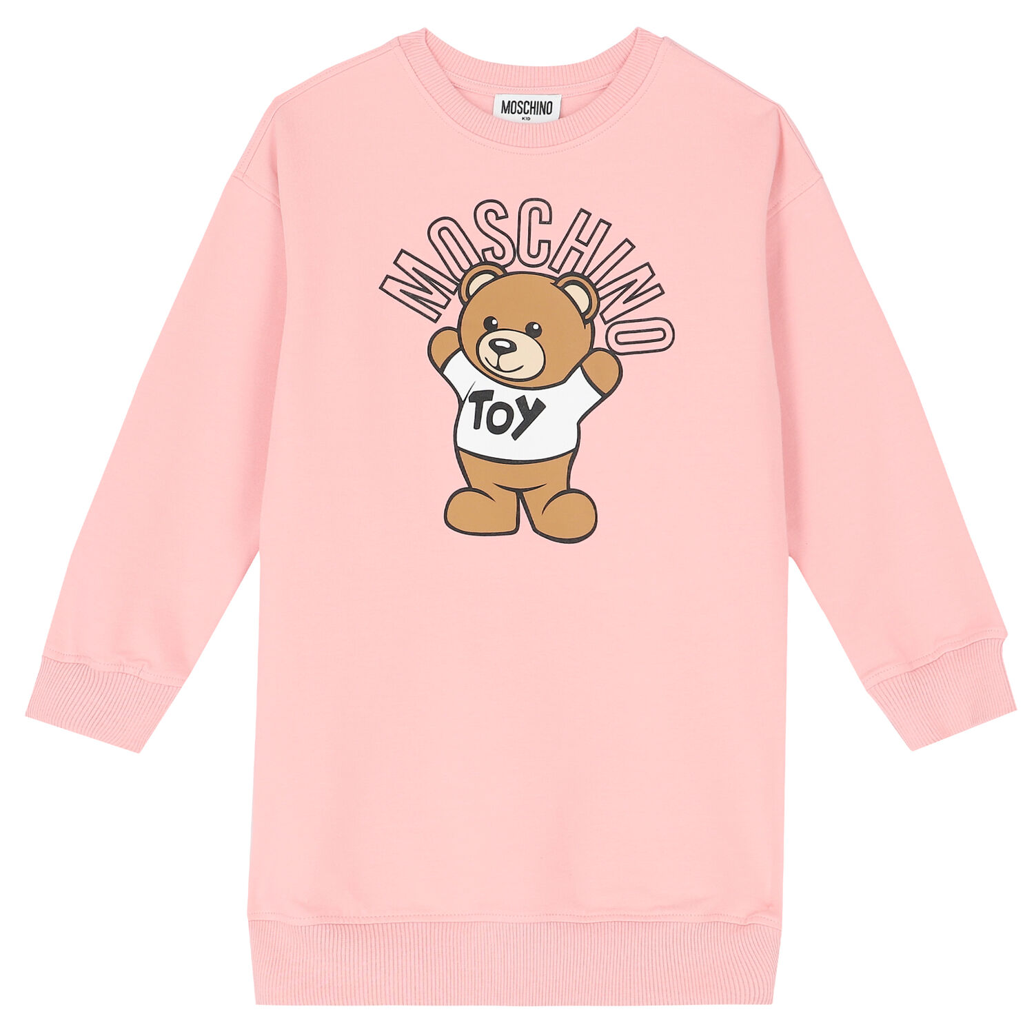 Girls Pink Teddy Logo Sweatshirt Dress, 4, hi-res