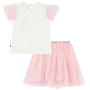 Younger Girls White & Pink Tulle Skirt Set