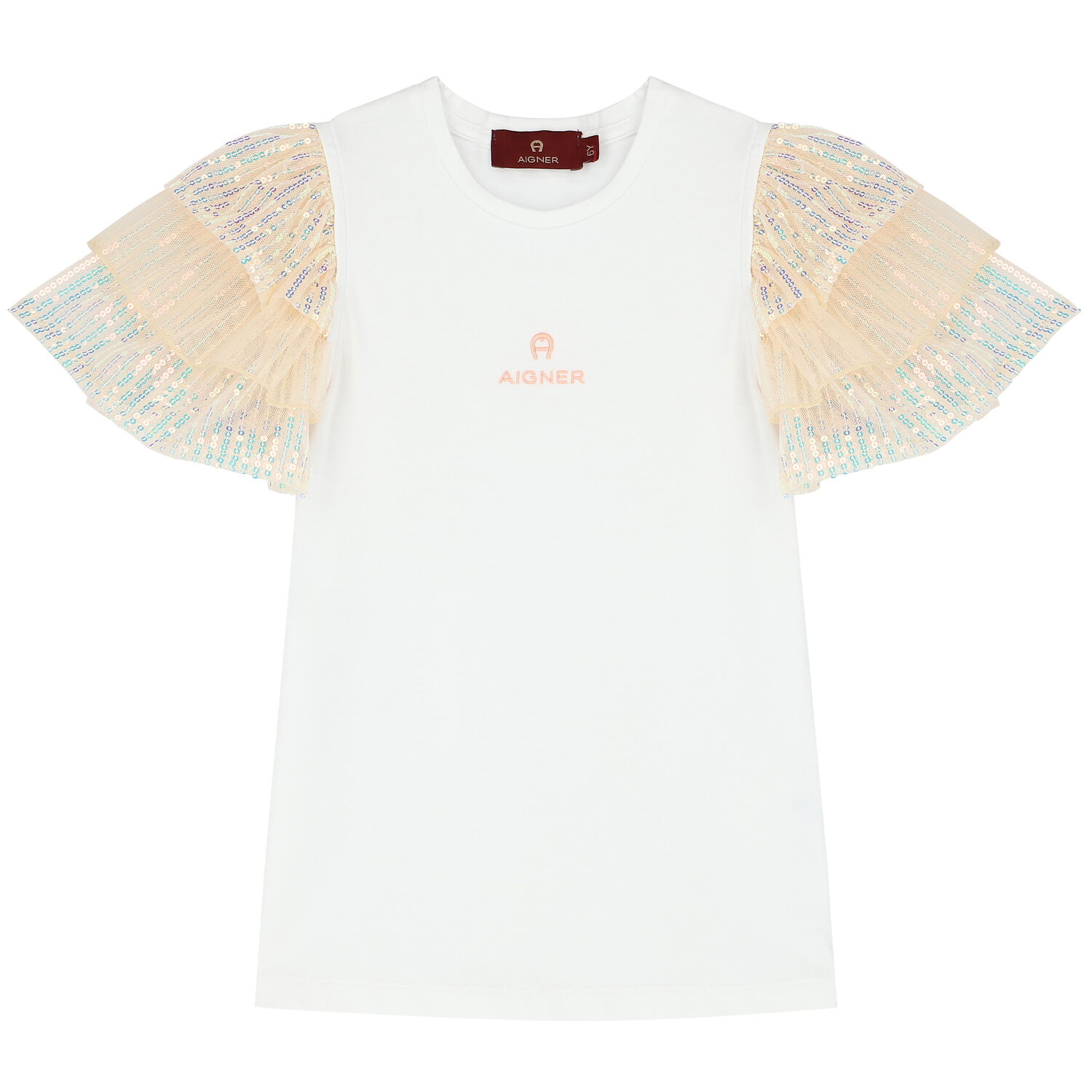 Girls White Sequins Logo T-Shirt, 1, hi-res image number null