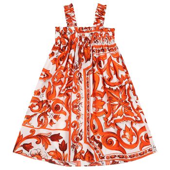 Girls White & Orange Majolica Dress