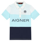 Boys White, Blue & Navy Logo Polo Shirt, 1, hi-res
