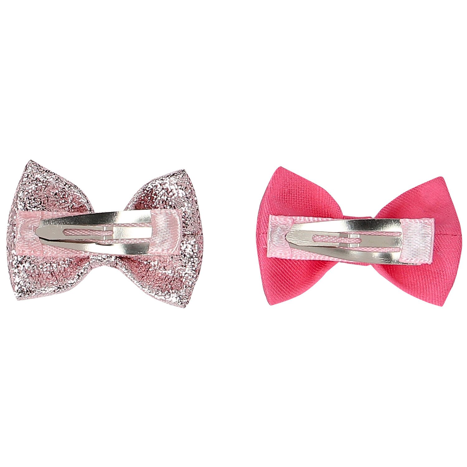 Girls Pink & Rose-Gold Bow Hair Clips ( 2 Pack ), 1, hi-res