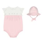 Baby Girls White & Pink Romper & Hat Set, 1, hi-res
