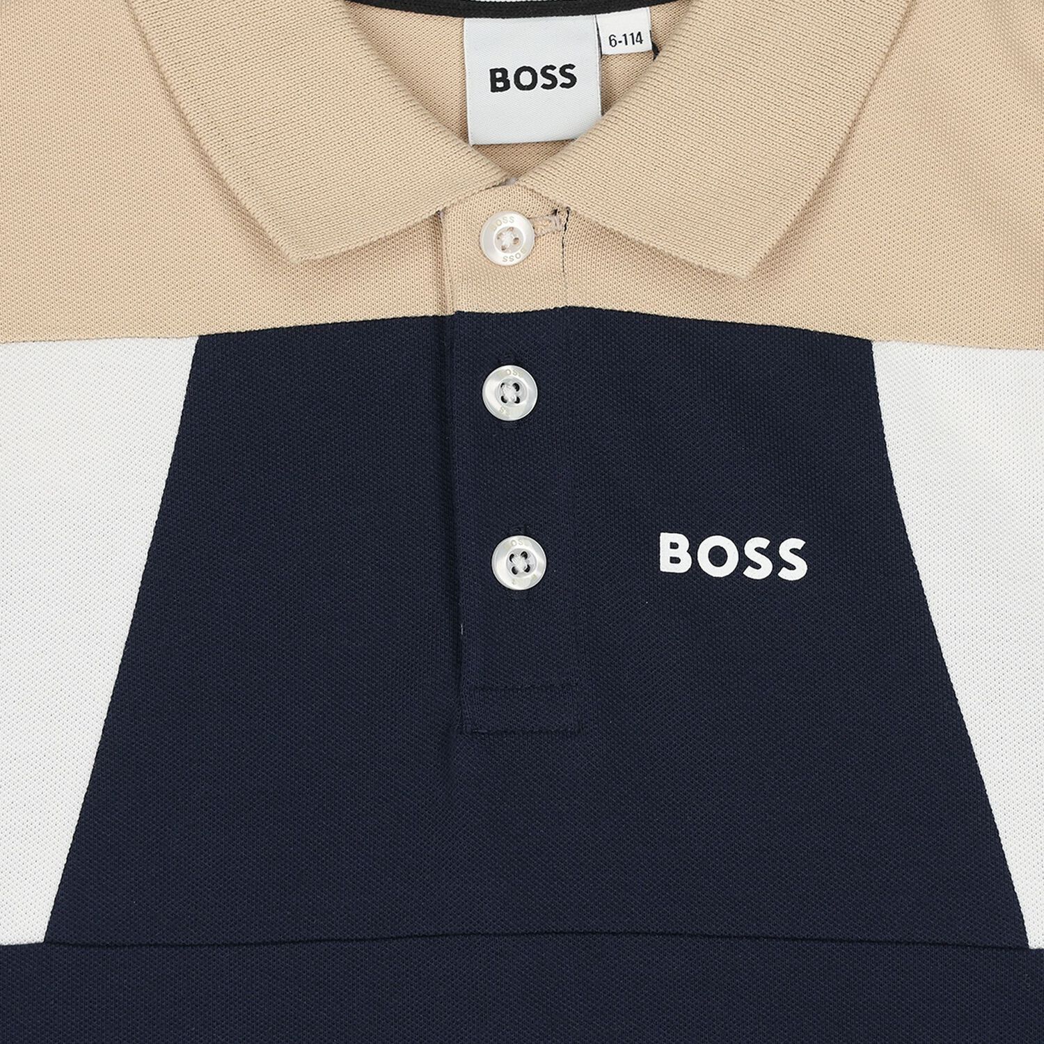 Boys Navy Blue & Beige Polo Shirt, 1, hi-res image number null