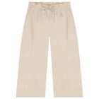 Girls Beige Logo Trousers, 1, hi-res