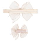 Girls Beige Bow Headband set, 1, hi-res
