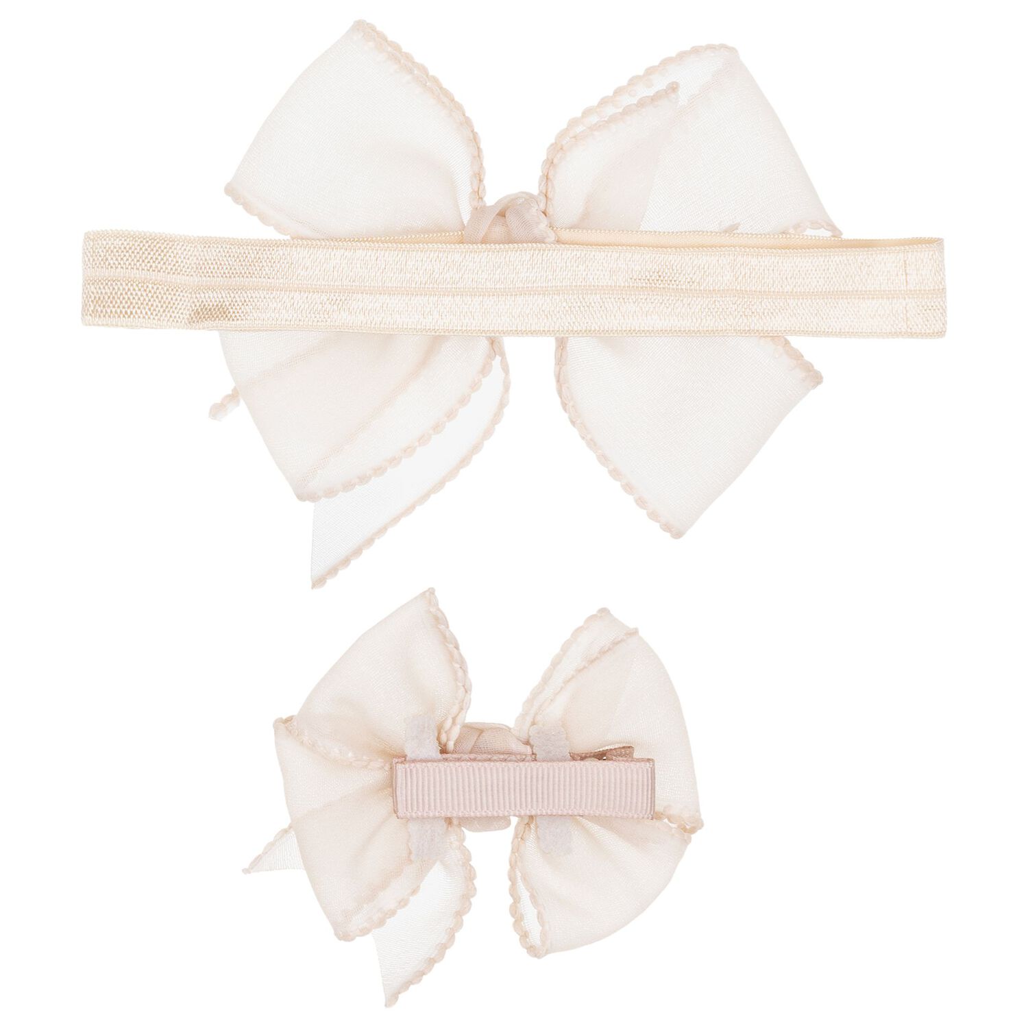 Girls Beige Bow Headband set, 1, hi-res