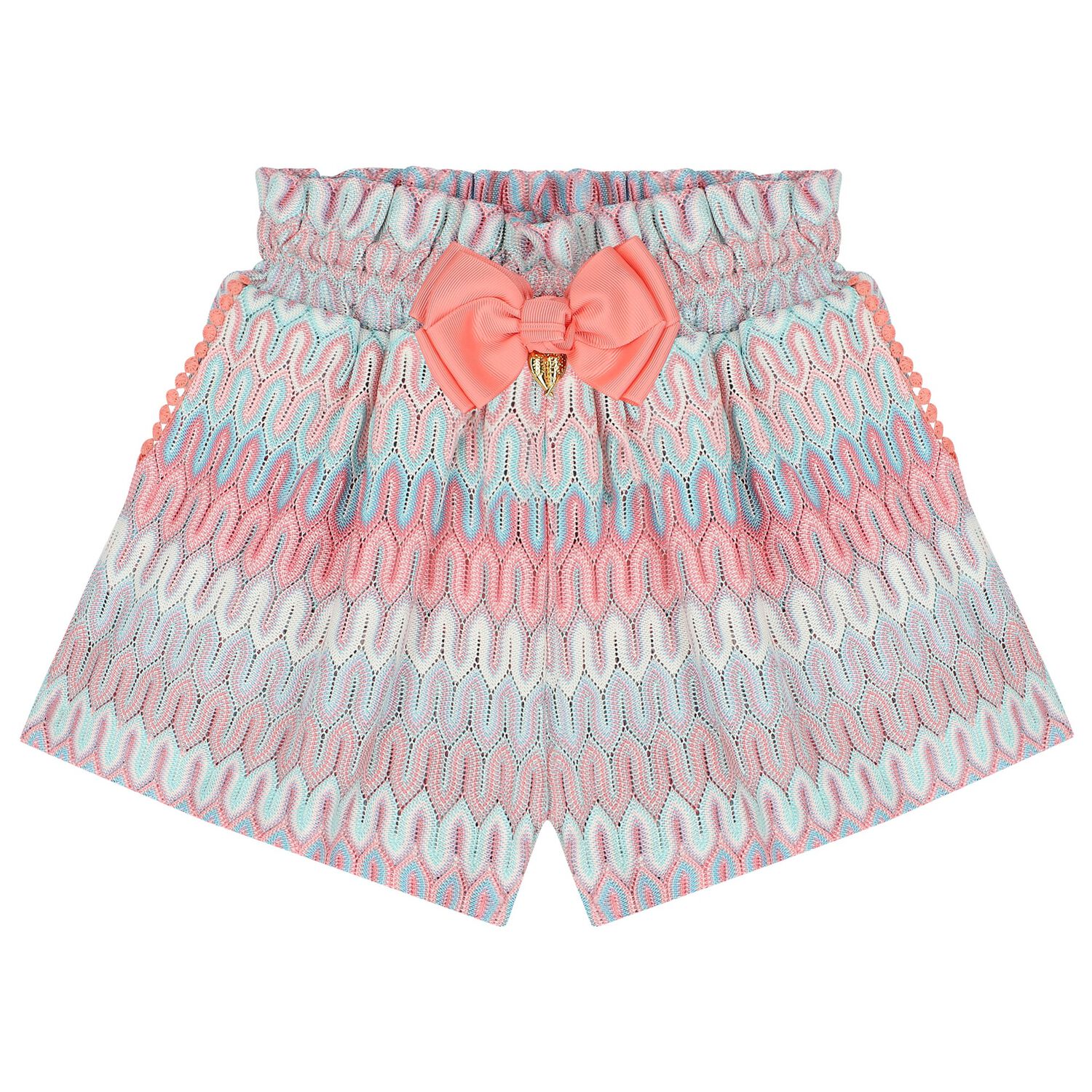 Girls Pink & Blue Crochet Knitted Shorts, 1, hi-res image number null