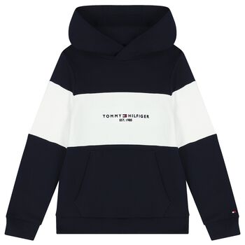 Boys Navy Blue & White Logo Hooded Top