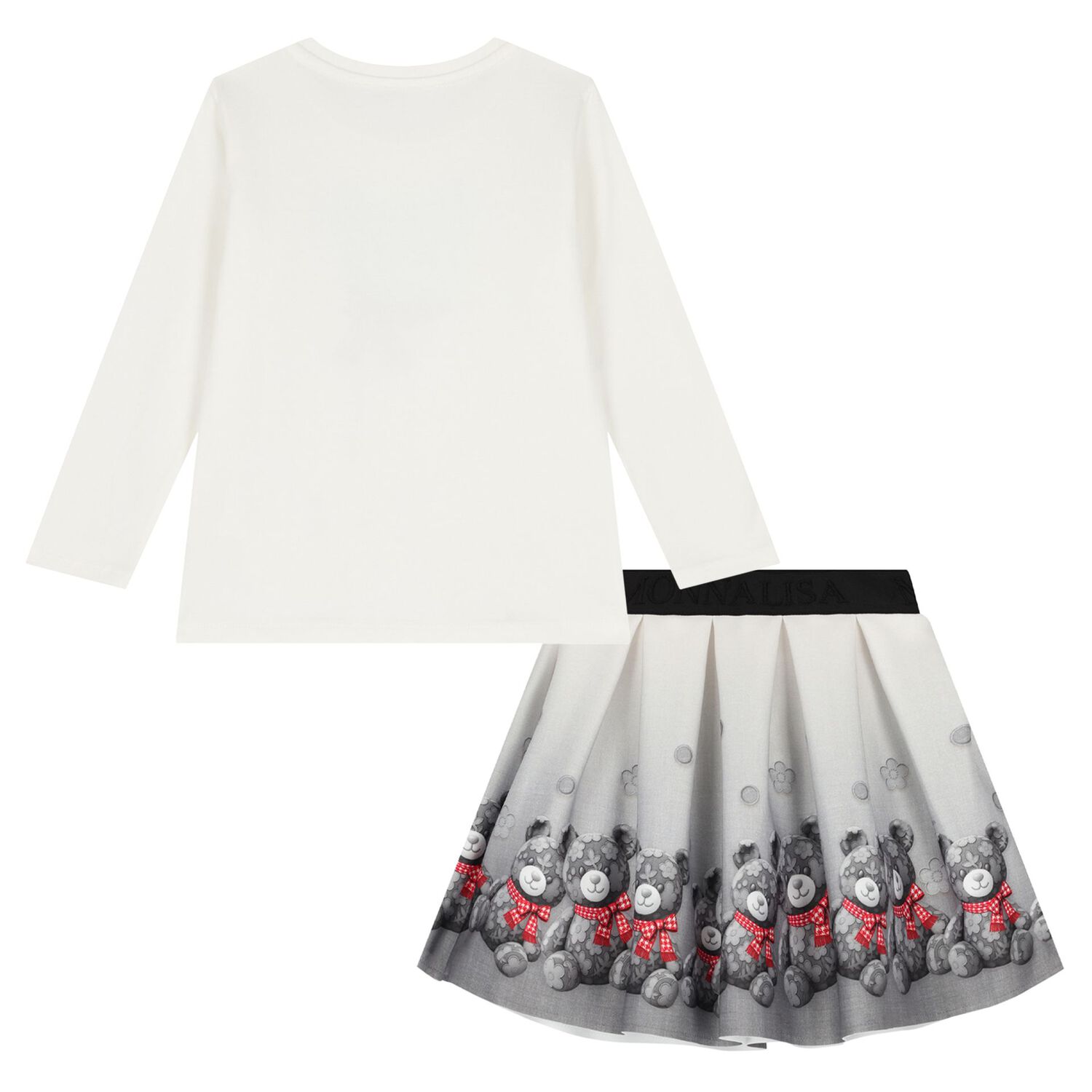 Girls Ivory & Grey Teddy Bear Skirt Set, 1, hi-res