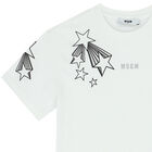 تيشيرت بنات بالشعار والنجوم باللون الابيض, 1, hi-res