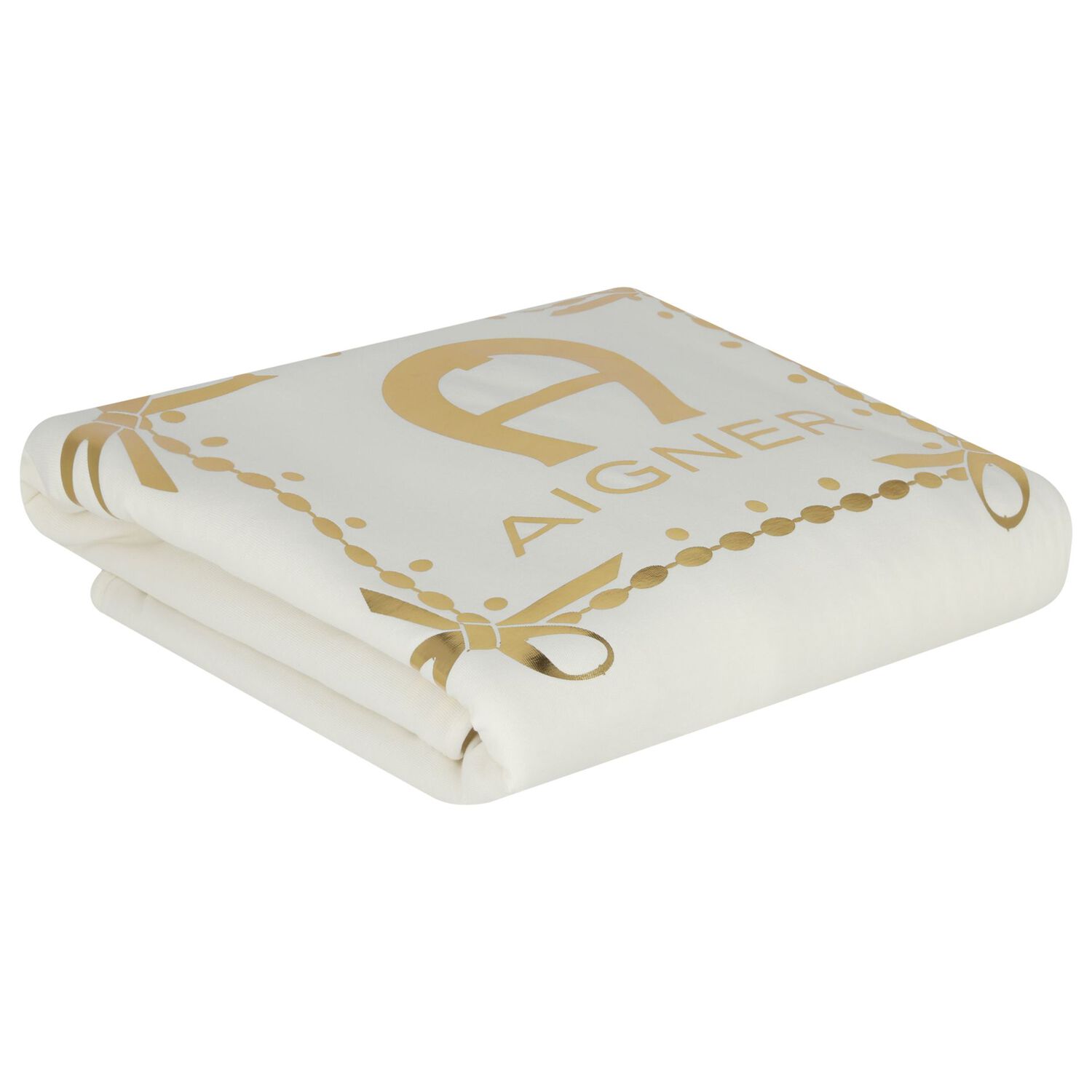 Baby Girls Ivory & Gold Logo Blanket, 1, hi-res