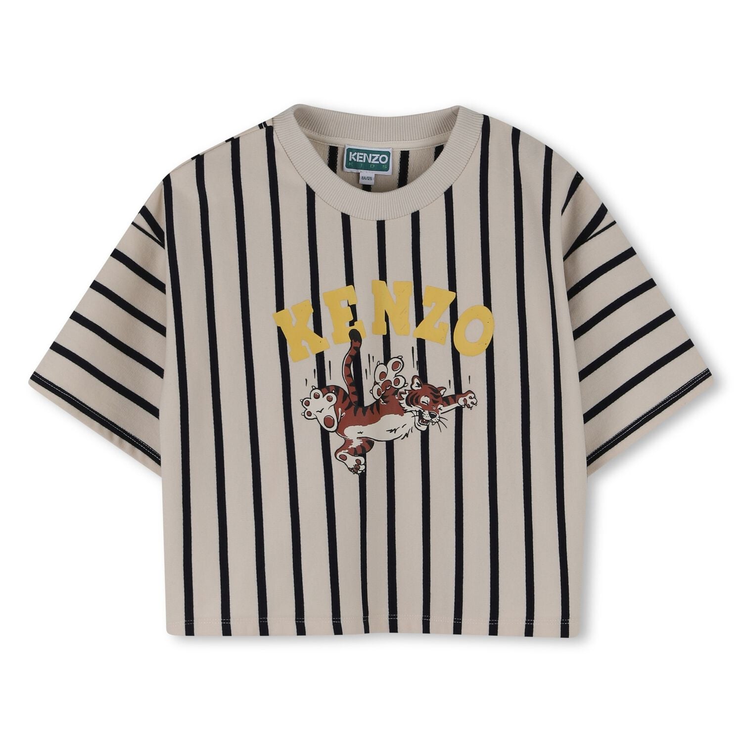 Girls Ivory & Black Tiger Logo T-Shirt, 1, hi-res