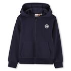Boys Navy Blue Logo Hooded Zip Up Top, 2, hi-res