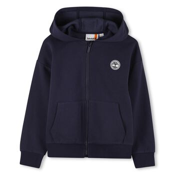 Boys Navy Blue Logo Hooded Zip Up Top