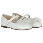 حذاء من الجلد العاجي مزين بفيونكة للبنات , 1, hi-res