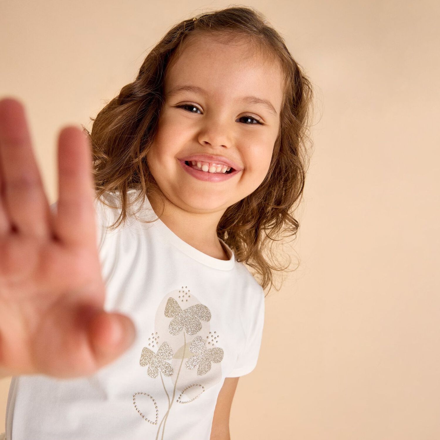 Girls White Cotton T-shirt, 1, hi-res