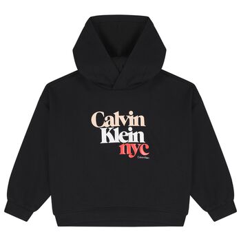 بلوزة بغطاء رأس وشعار باللون الأسود للبنات