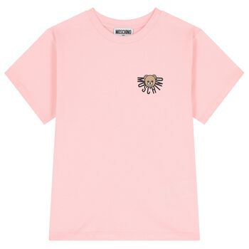 Girls Pink Teddy Bear Logo T-Shirt