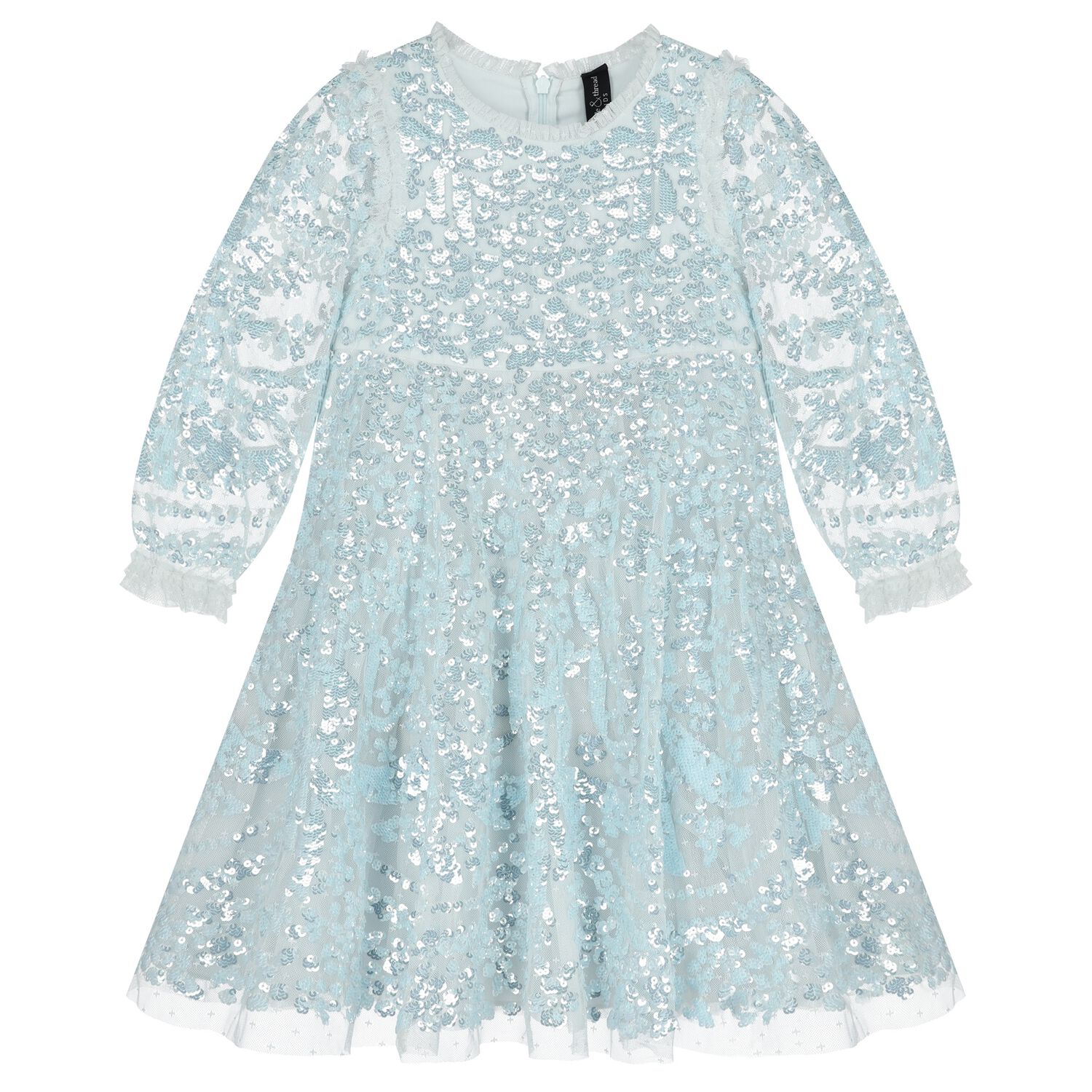 Girls Blue Sequin Embellished Dress, 1, hi-res