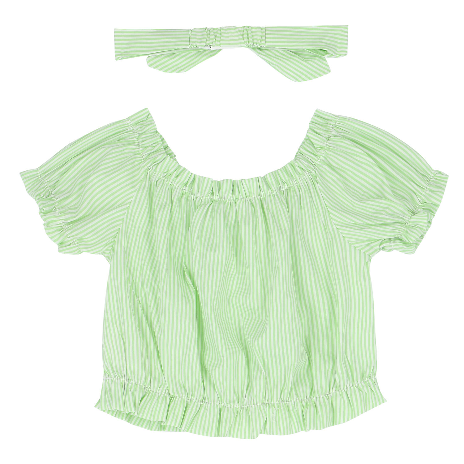 Girls Green & White Striped Top Set, 1, hi-res