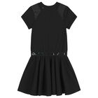 Girls Mini Me Black Scuba & Mesh Logo Dress, 1, hi-res