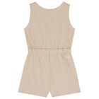 Girls Beige Ribbon Playsuit, 1, hi-res