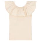 Girls Beige Ruffled Collar T-Shirt, 1, hi-res