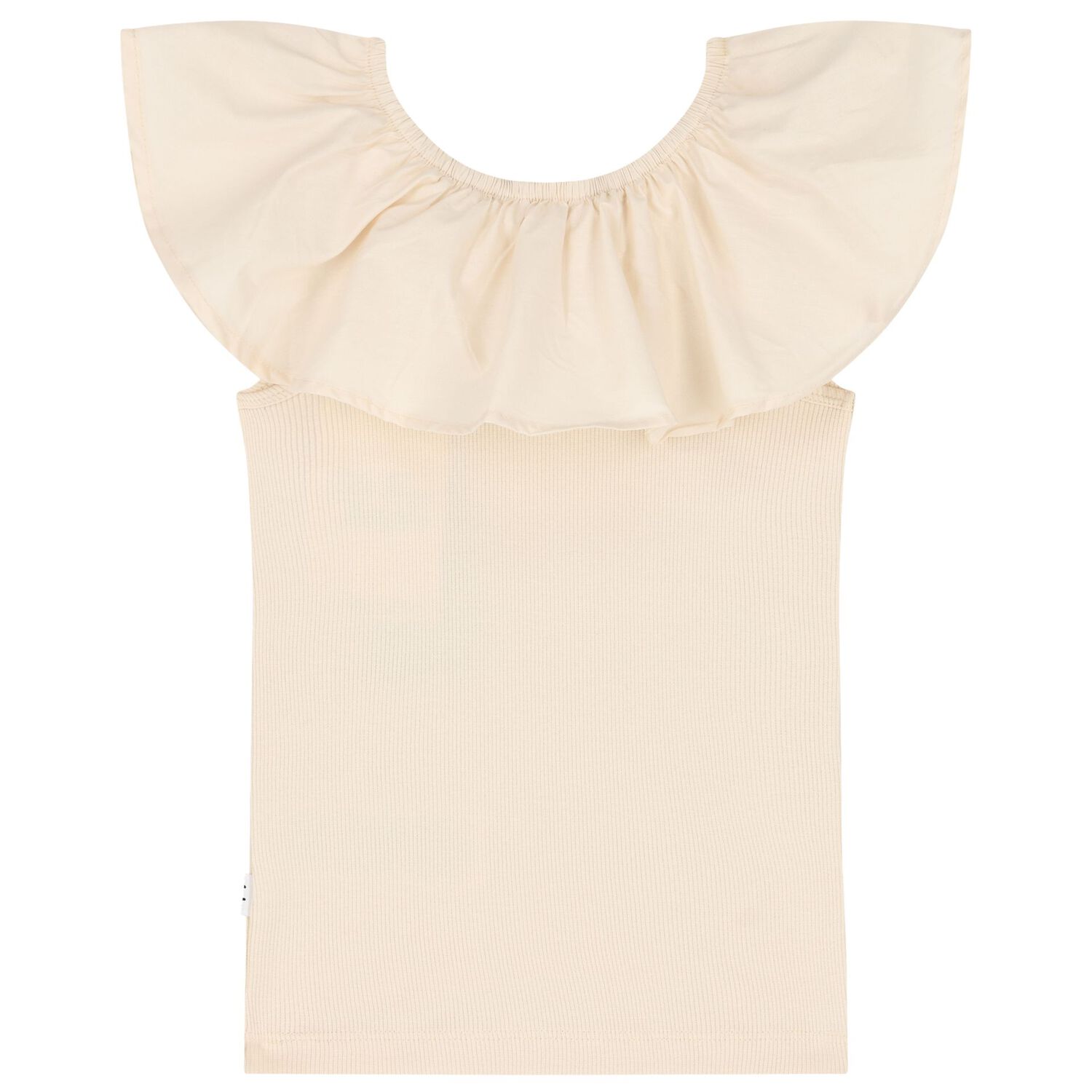 Girls Beige Ruffled Collar T-Shirt, 1, hi-res image number null