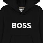 Boys Black Logo Hooded Top, 1, hi-res